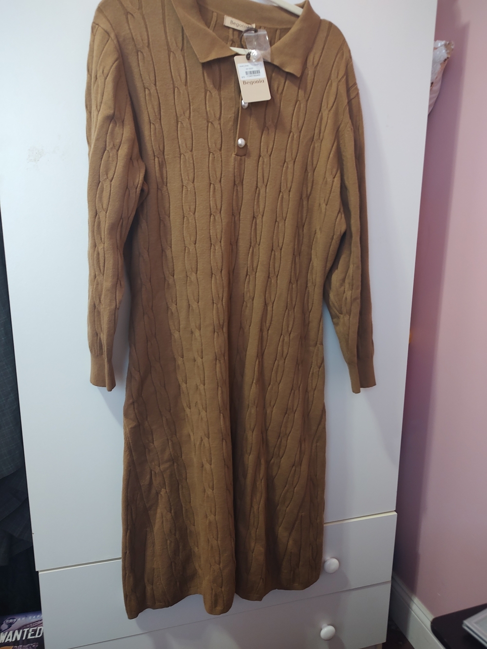 Onia Camel Cable-Knit Polo Midi Dress